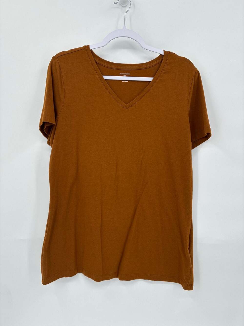 Amazon Brown Copper Short Sleeve T-Shirt Top V-Neck Athletic Stretch XL